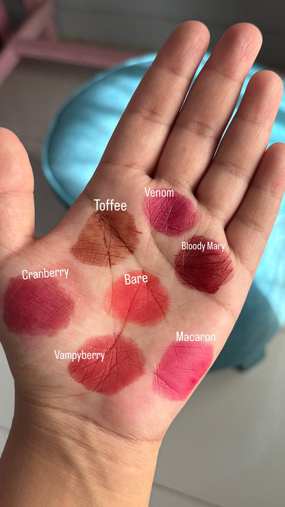 THE TINT WARDROBE ( includes toffee + cranberry + vampyberry+ bare+ macaron + venom + Bloody Mary water tints )